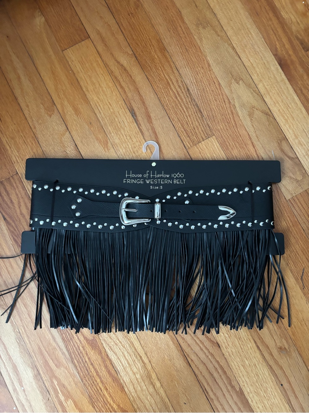House of Harlow 1960 Black Fringe Western Belt with Silver Studs